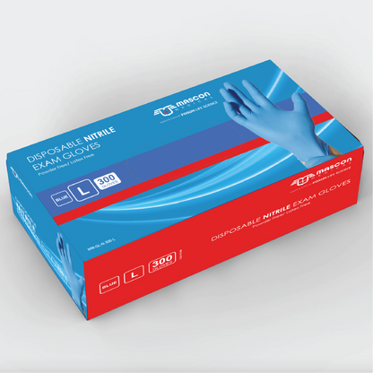 [Case Quantity 3000EA] Mascon Medical™ Nitrile Gloves, Latex Free, Powder Free, Textured Fingers, ASTM D6319, 300EA/Box, 10 Boxes/Case, Single Use