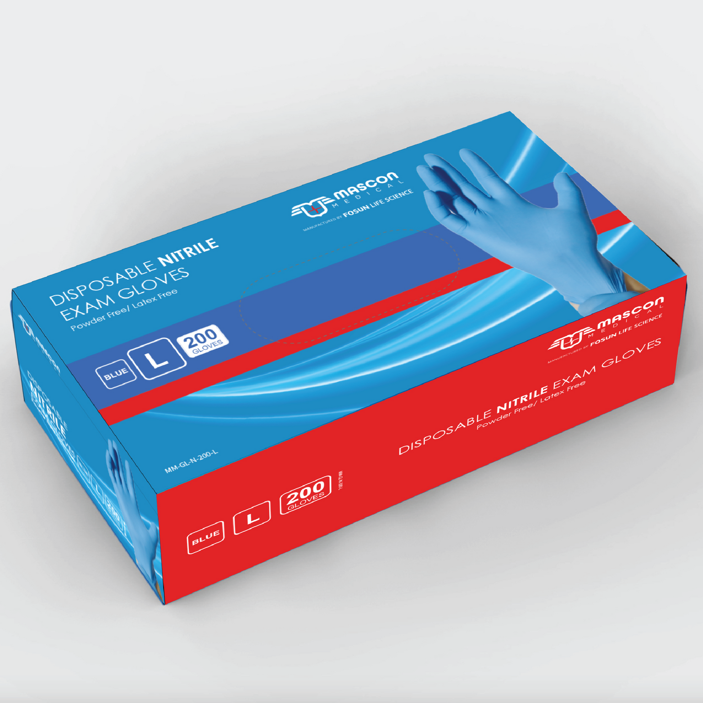 [Case Quantity 2000EA] Mascon Medical™ Nitrile Gloves, Latex Free, Powder Free, Textured Fingers, ASTM D6319, 200EA/Box, 10 Boxes/Case, Single Use